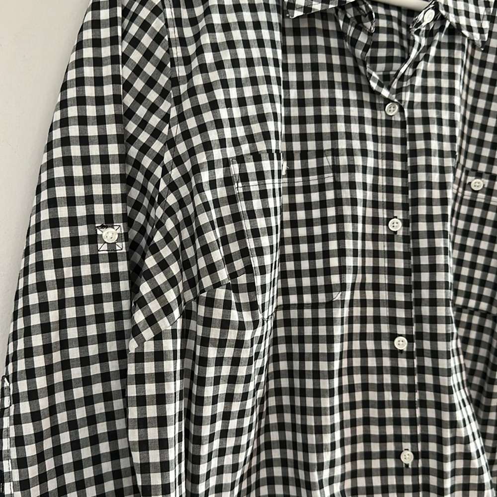 Croft & Barrow Shirt Black White Gingham Button Up Roll Tab 3/4 Sleeve 1X - Picture 3 of 7